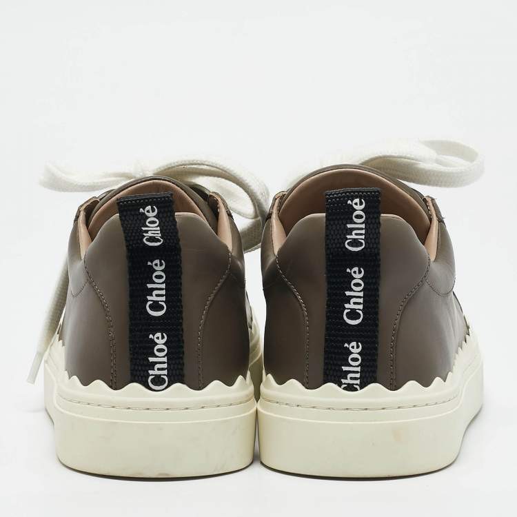 Pre Owned Chloe Brown Lace and Leather Lauren Sneakers Size 39