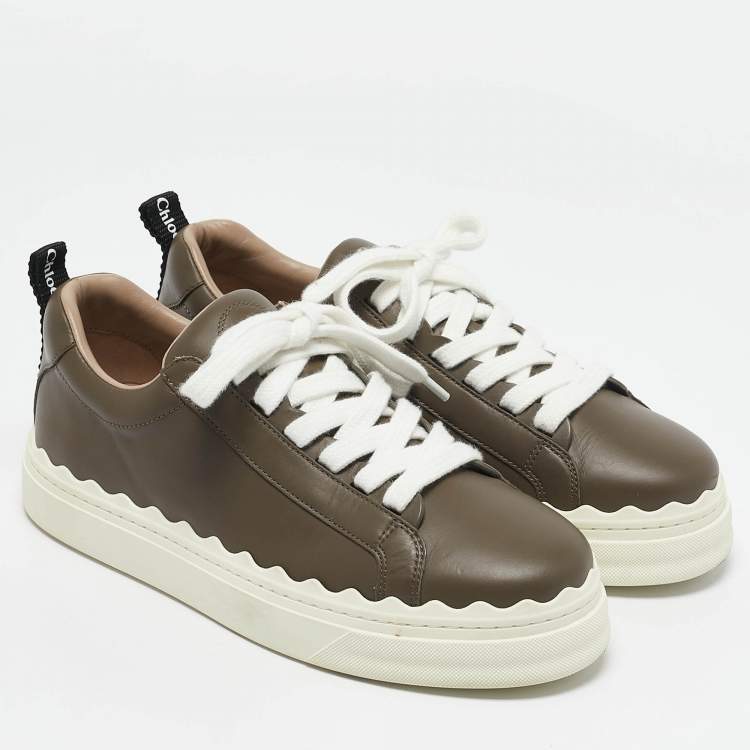 Pre Owned Chloe Brown Lace and Leather Lauren Sneakers Size 39