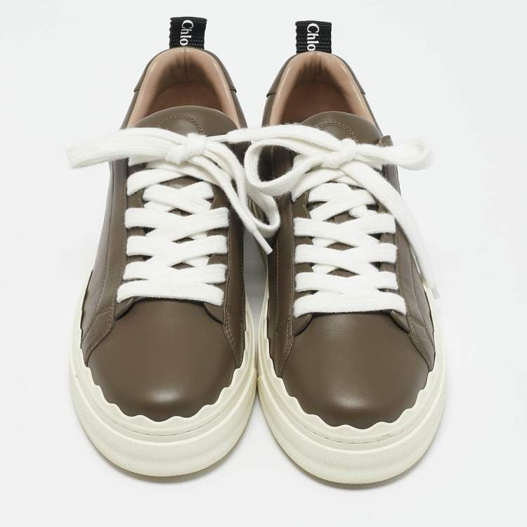 Pre Owned Chloe Brown Lace and Leather Lauren Sneakers Size 39
