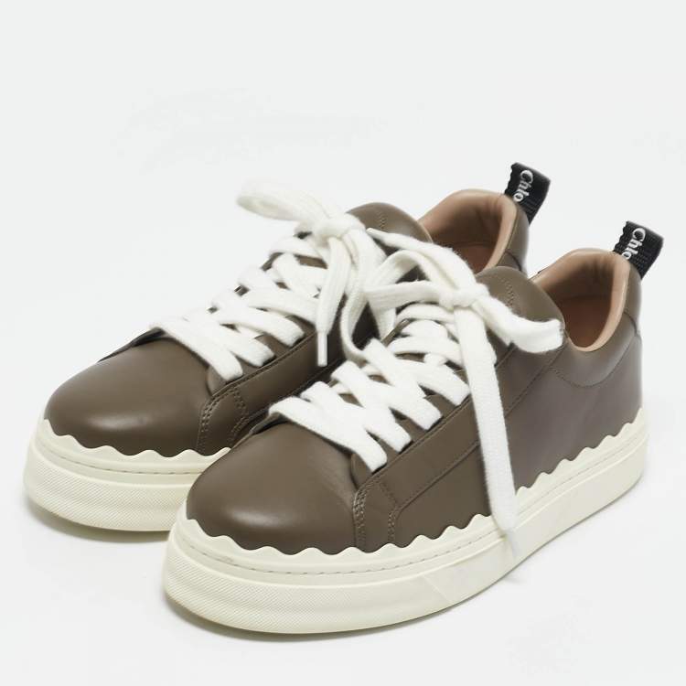 Pre Owned Chloe Brown Lace and Leather Lauren Sneakers Size 39