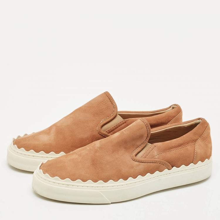 Pre Owned Chloe Brown Nubuck Leather Ivy Scallop Slip On Sneakers Size 40