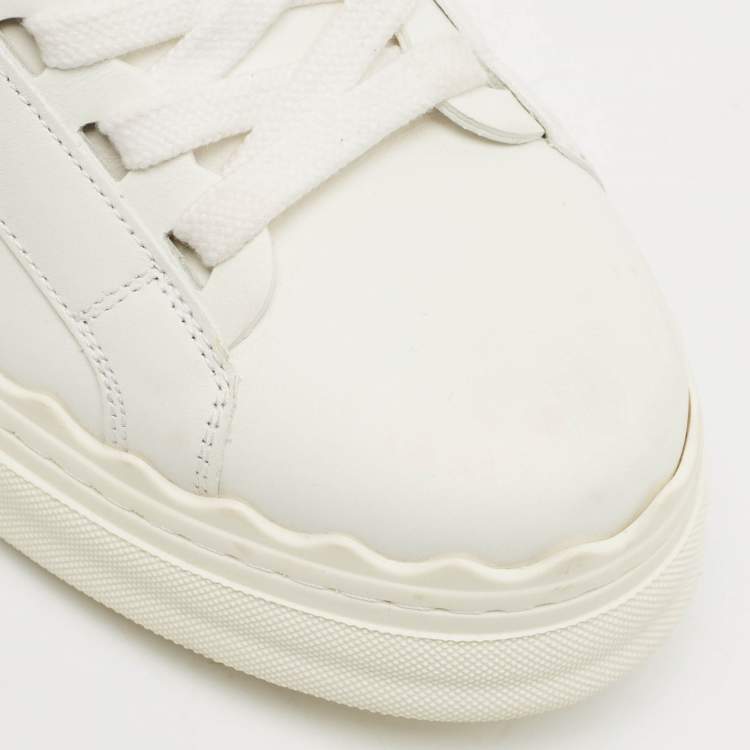 Pre Owned Chloe White Leather Lauren Lace Up Low Top Sneakers Size 39