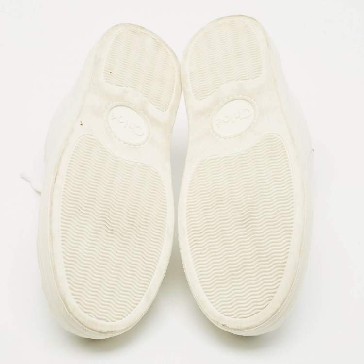 Pre Owned Chloe White Leather Lauren Lace Up Low Top Sneakers Size 39