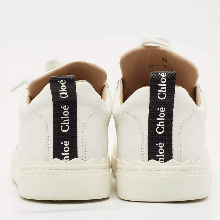 Pre Owned Chloe White Leather Lauren Lace Up Low Top Sneakers Size 39