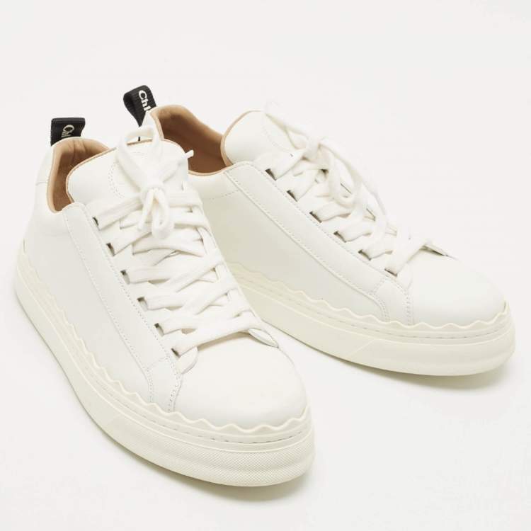 Pre Owned Chloe White Leather Lauren Lace Up Low Top Sneakers Size 39