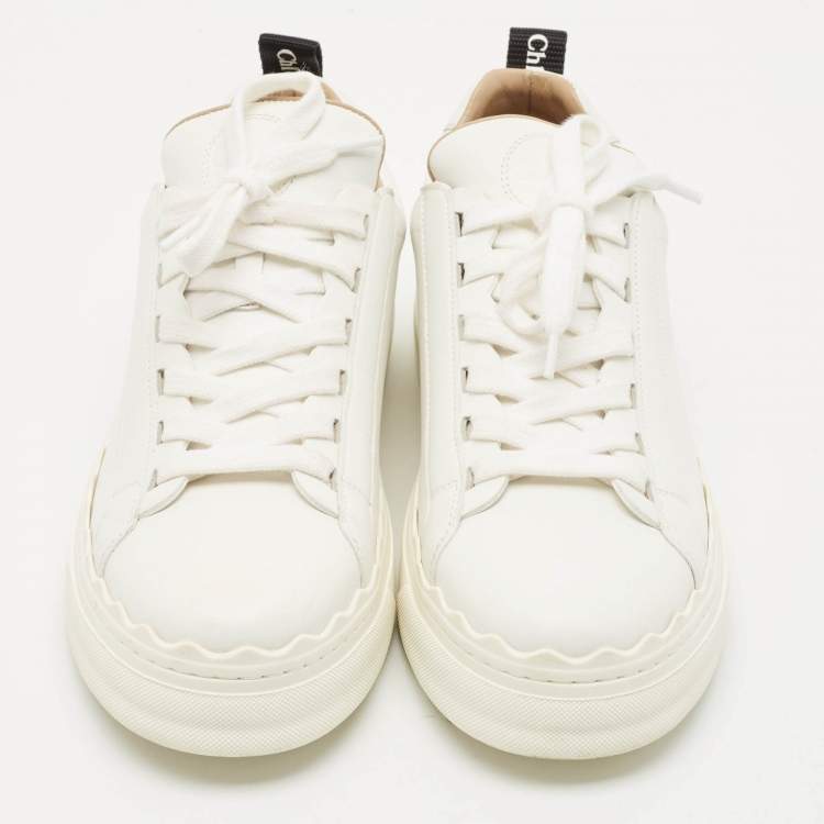 Pre Owned Chloe White Leather Lauren Lace Up Low Top Sneakers Size 39