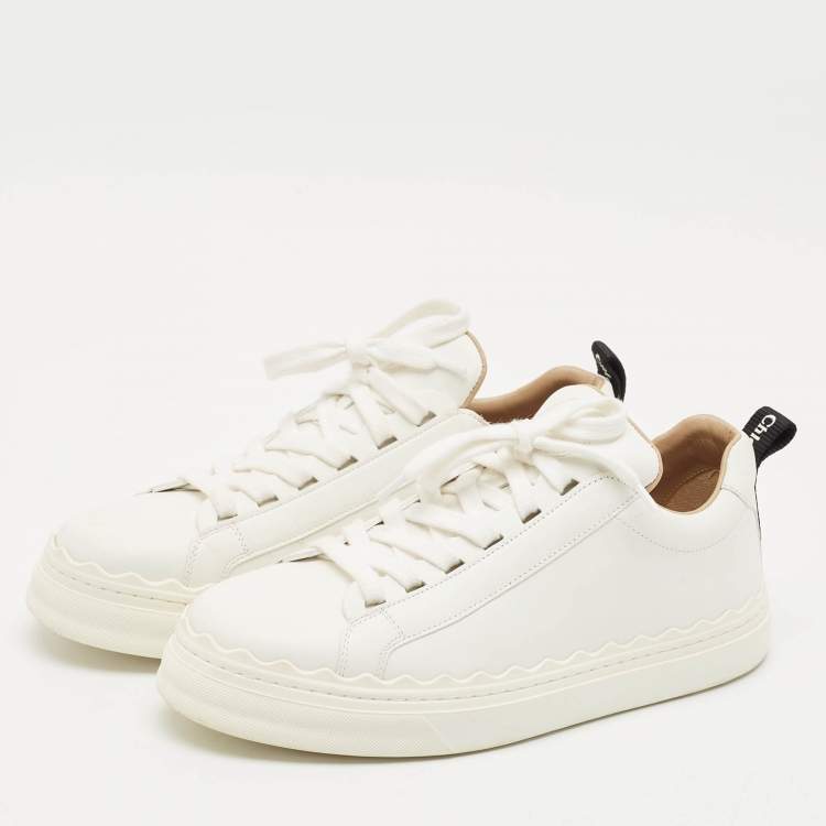 Pre Owned Chloe White Leather Lauren Lace Up Low Top Sneakers Size 39