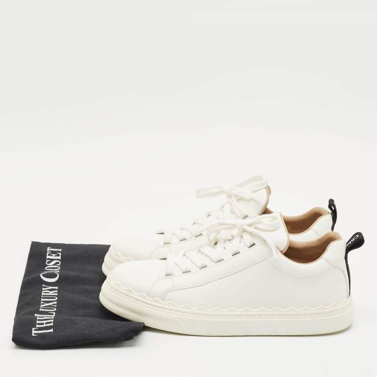 Pre Owned Chloe White Leather Lauren Lace Up Low Top Sneakers Size 39