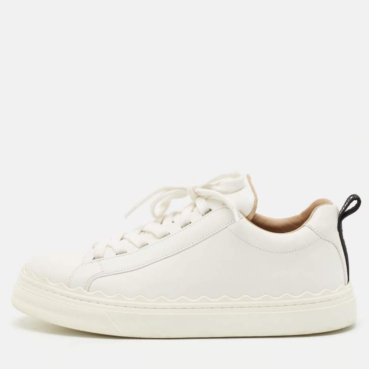 Pre Owned Chloe White Leather Lauren Lace Up Low Top Sneakers Size 39