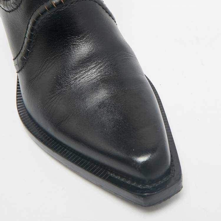 Pre Owned Chloe Black Leather and Fabric  Ankle Boots Size 38