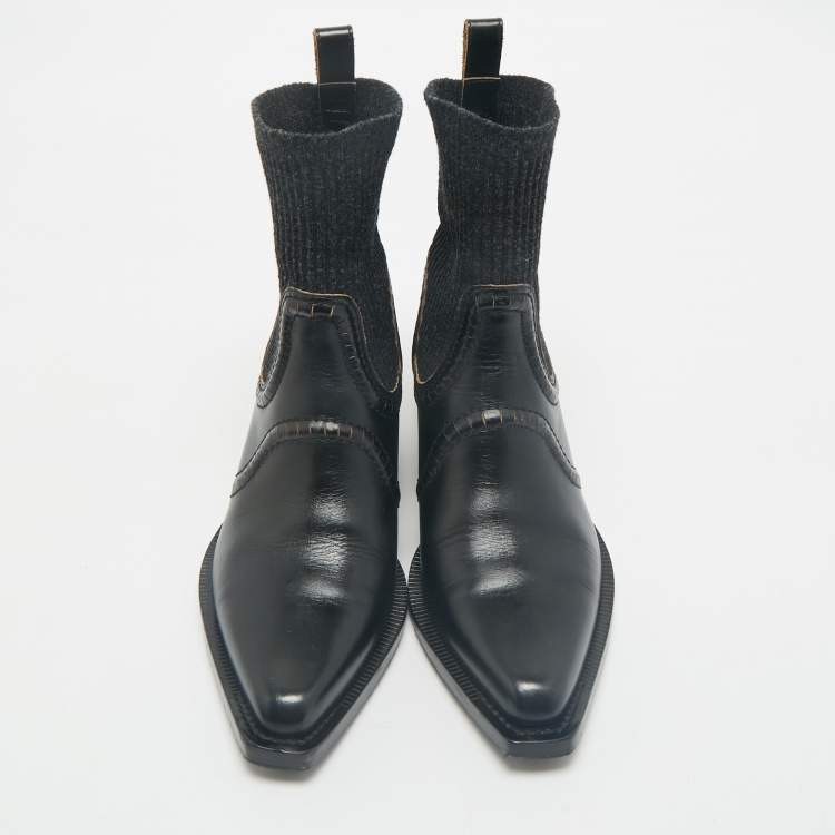Pre Owned Chloe Black Leather and Fabric  Ankle Boots Size 38