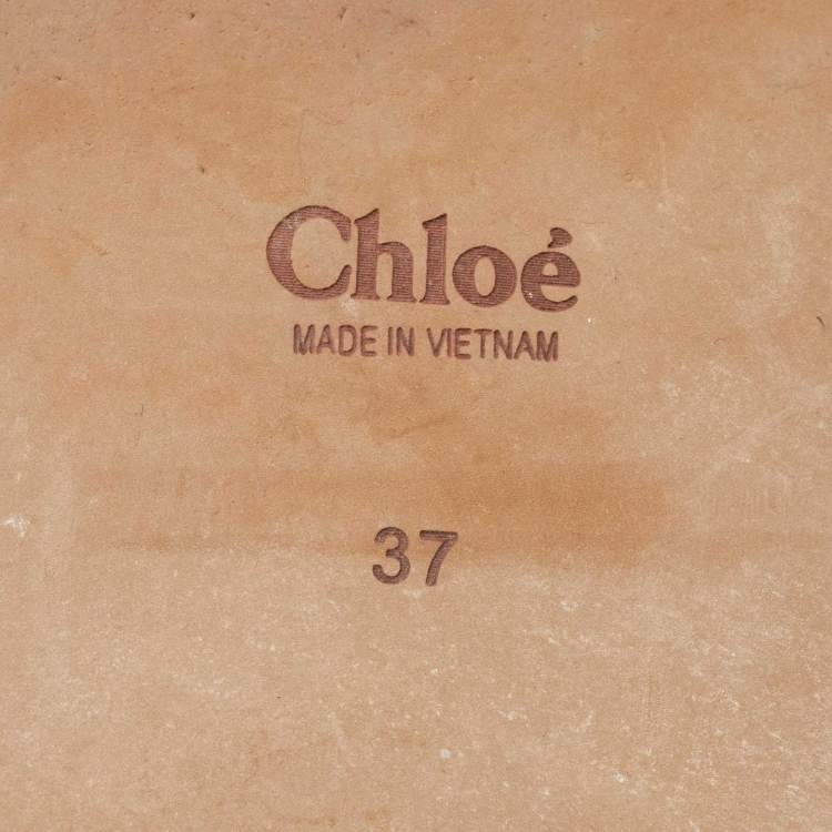 Pre Owned Chloe Beige Canvas Logo Ribbon Woody Flat Slide Sandals Size 37