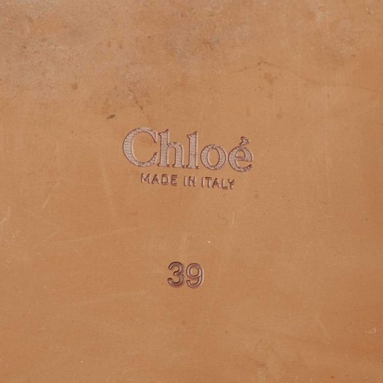 Pre Owned Chloe Black Canvas Logo Ribbon Woody Flat Slide Sandals Size 39
