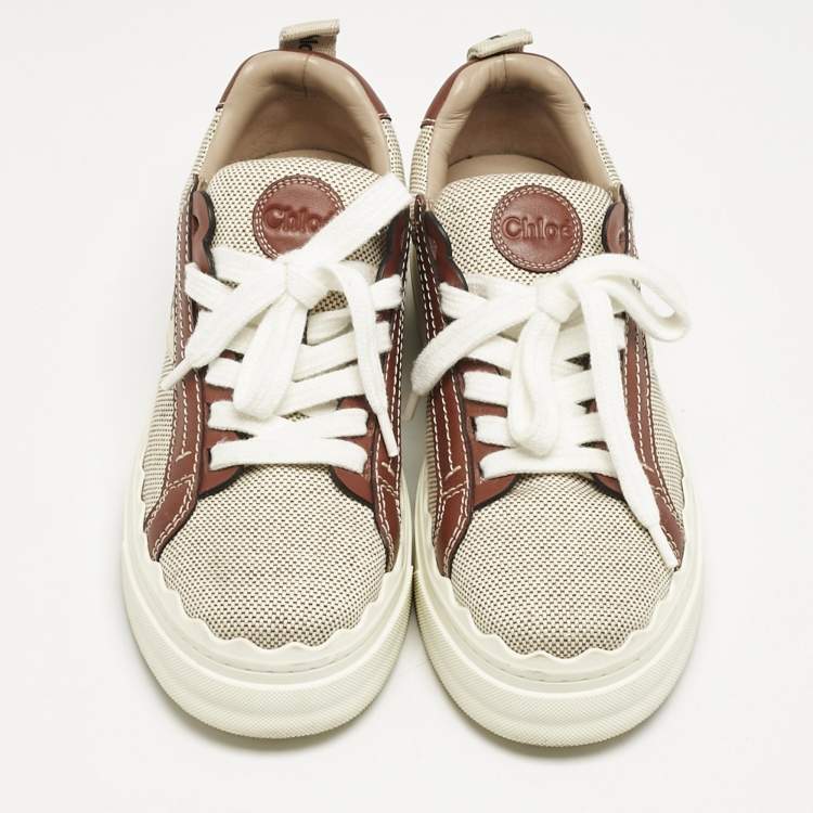 Pre Owned Chloe Beige/Brown Canvas and Leather Lauren Sneakers Size 37