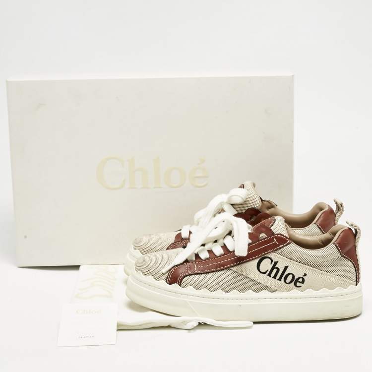Pre Owned Chloe Beige/Brown Canvas and Leather Lauren Sneakers Size 37