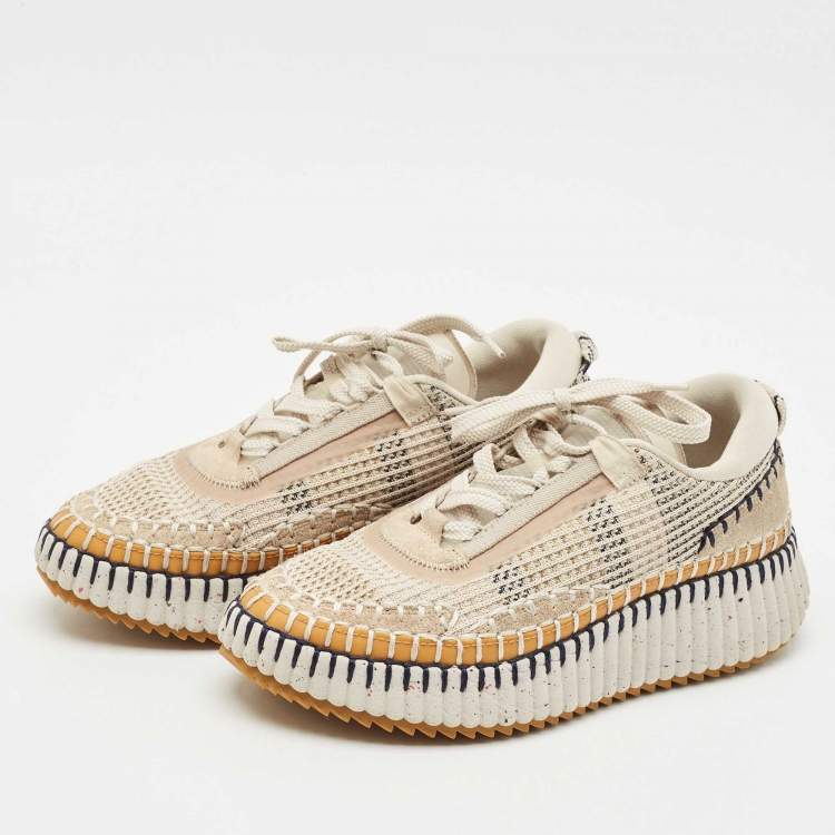 Pre Owned Chloe Multicolor Canvas and Suede Nama Sneakers Size 38
