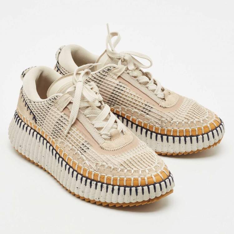 Pre Owned Chloe Multicolor Canvas and Suede Nama Sneakers Size 38