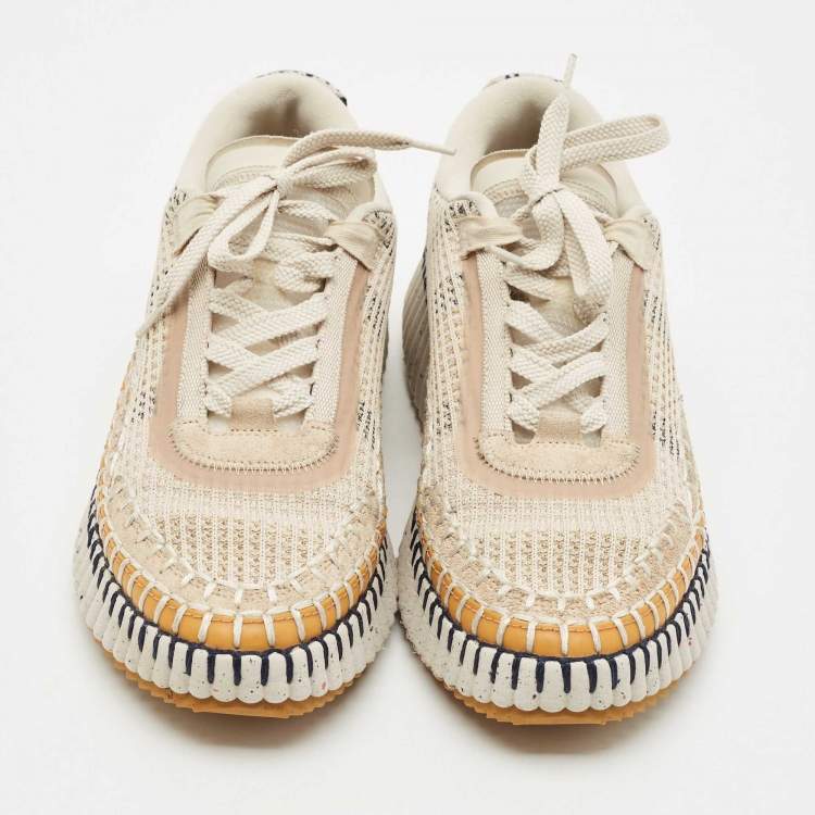 Pre Owned Chloe Multicolor Canvas and Suede Nama Sneakers Size 38