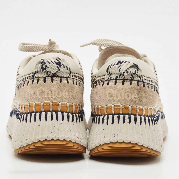 Pre Owned Chloe Multicolor Canvas and Suede Nama Sneakers Size 38