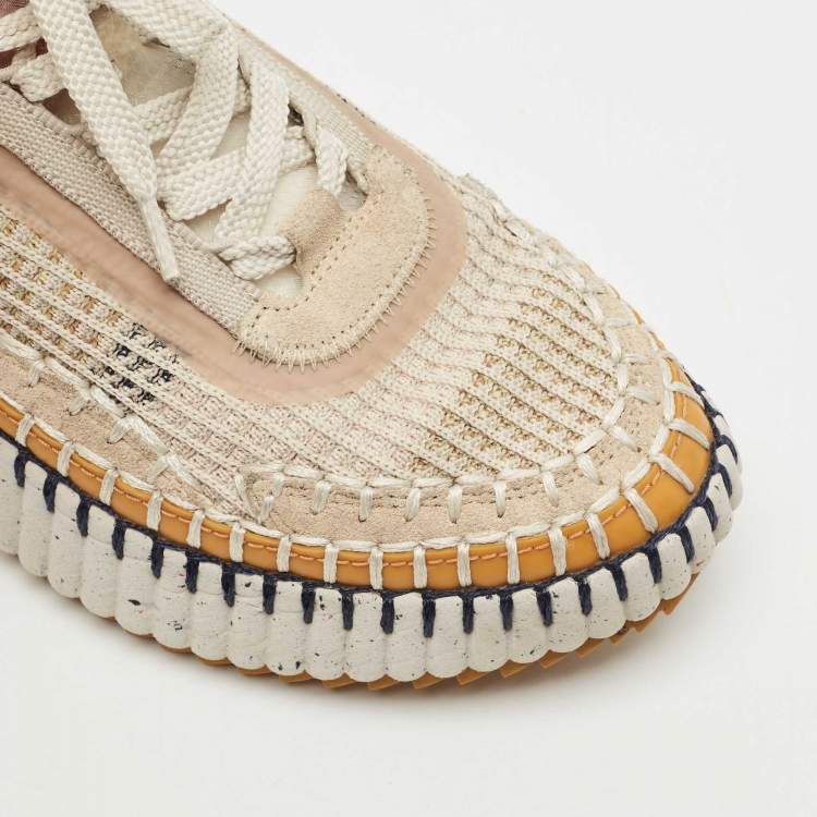 Pre Owned Chloe Multicolor Canvas and Suede Nama Sneakers Size 38
