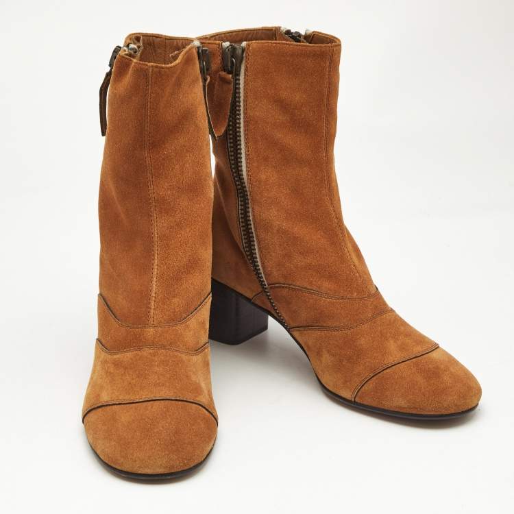Pre Owned Chloe Brown Suede Lexie Ankle Boots Size 37.5