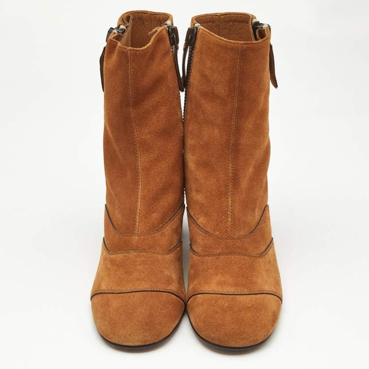 Pre Owned Chloe Brown Suede Lexie Ankle Boots Size 37.5