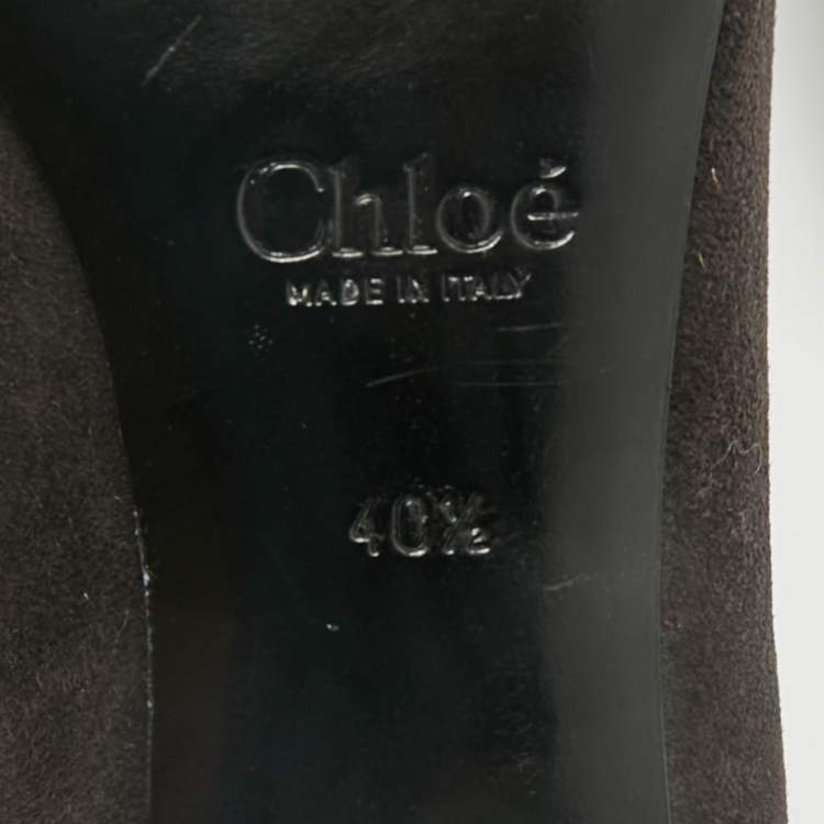 Pre Owned Chloe Grey/Black  Lizard Embossed Leather and Suede Scalloped Pointed Toe Pumps Size 40.5
