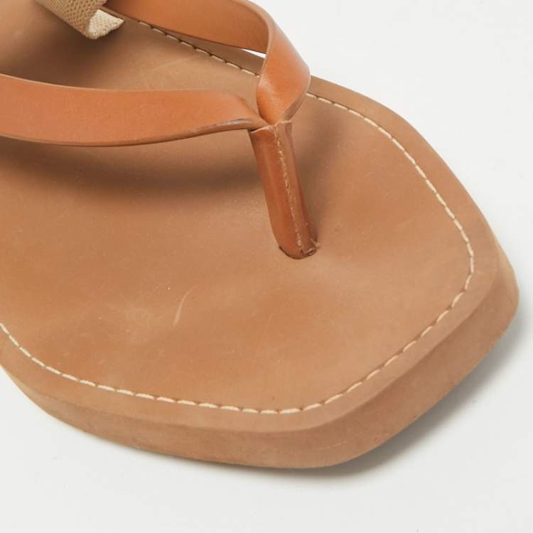 Pre Owned Chloe Brown Canvas and Leather Woody Thong Slingback Flat Sandals Size 41