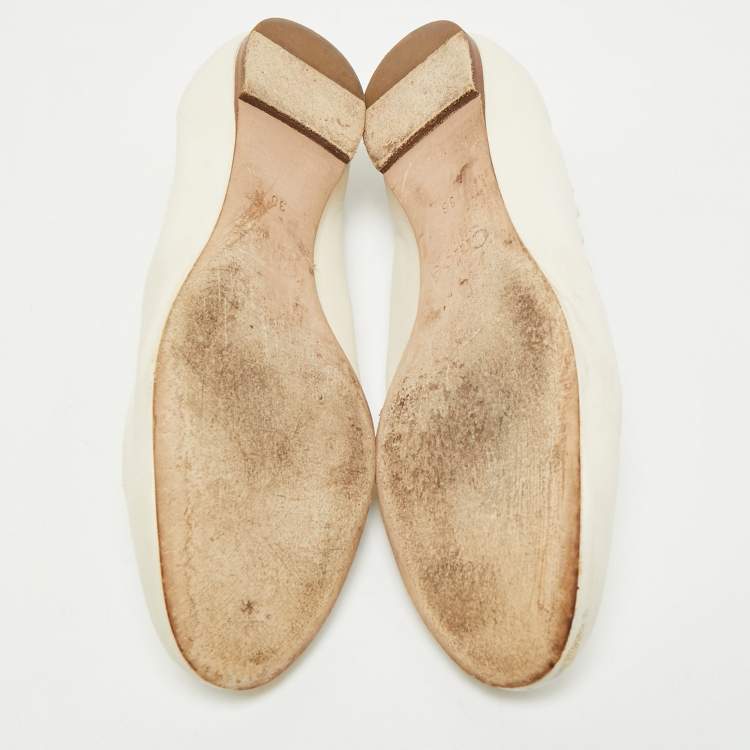 Pre Owned Chloe White Leather Lauren Scalloped Ballet Flats Size 38