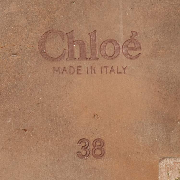 Pre Owned Chloe Off White Logo Print Canvas Woody Flat Slides Size 38
