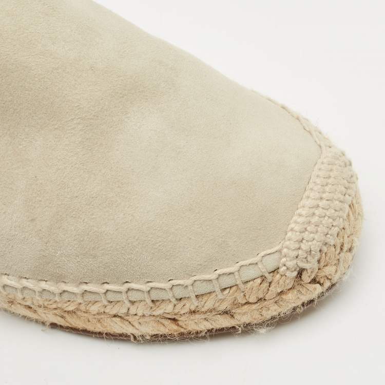 Pre Owned Chloe Light Grey Suede Scalloped Accent Espadrille Flats Size 38