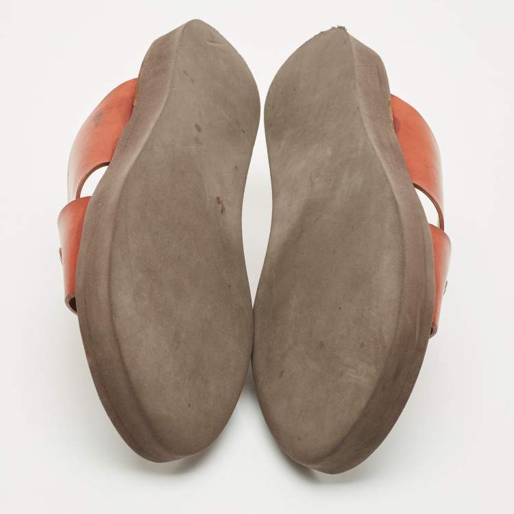 Pre Owned Chloe Brown Leather Crisscross Flat Slide Size 37
