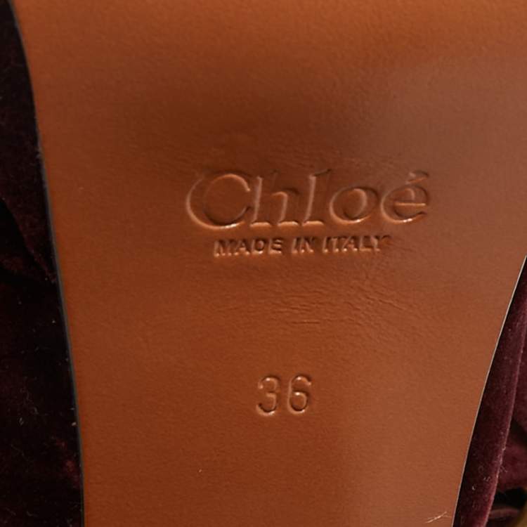 Pre Owned Chloe Burgundy Velvet T Chunky High Heel Ankle Strap Sandals Size 36
