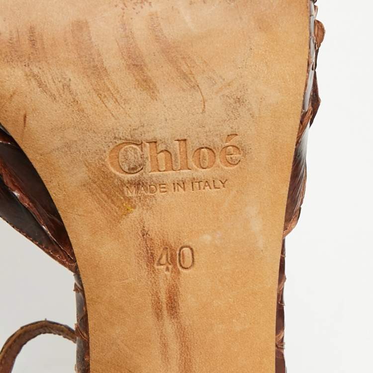 Pre Owned Chloe Dark Brown Python Ankle Strap Sandals Size 40
