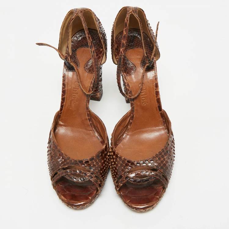 Pre Owned Chloe Dark Brown Python Ankle Strap Sandals Size 40