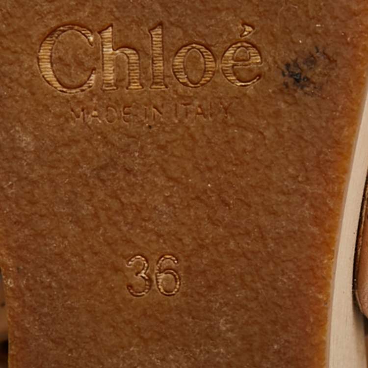 Pre Owned Chloe Tan Leather Ankle Wrap Platform Wedge Sandals Size 36