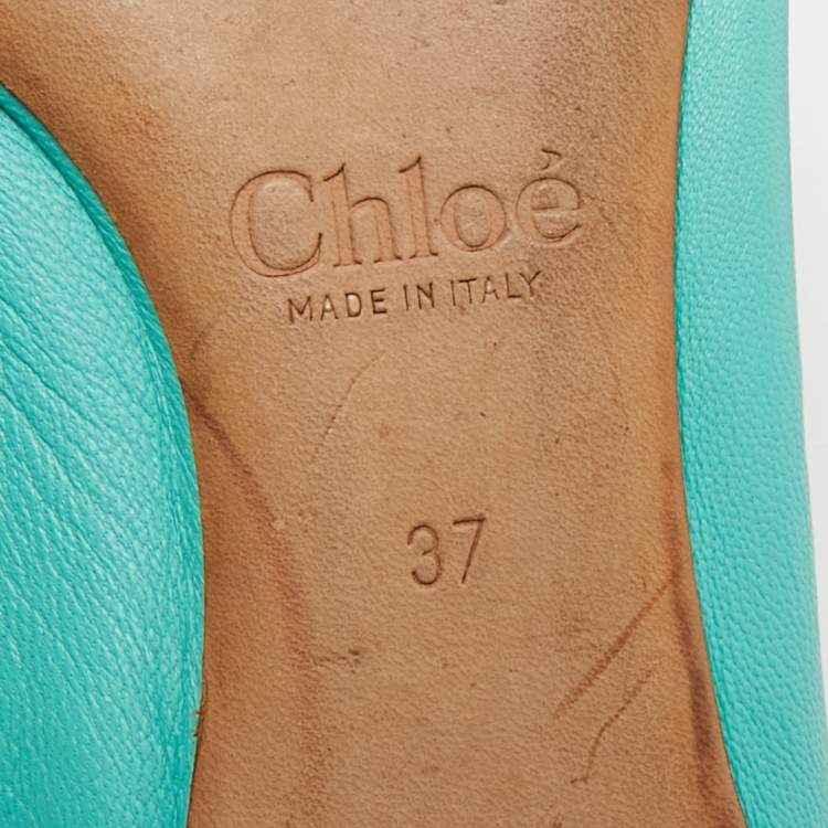 Pre Owned Chloe Turquoise Blue Leather Lauren Scalloped Ballet Flats Size 37