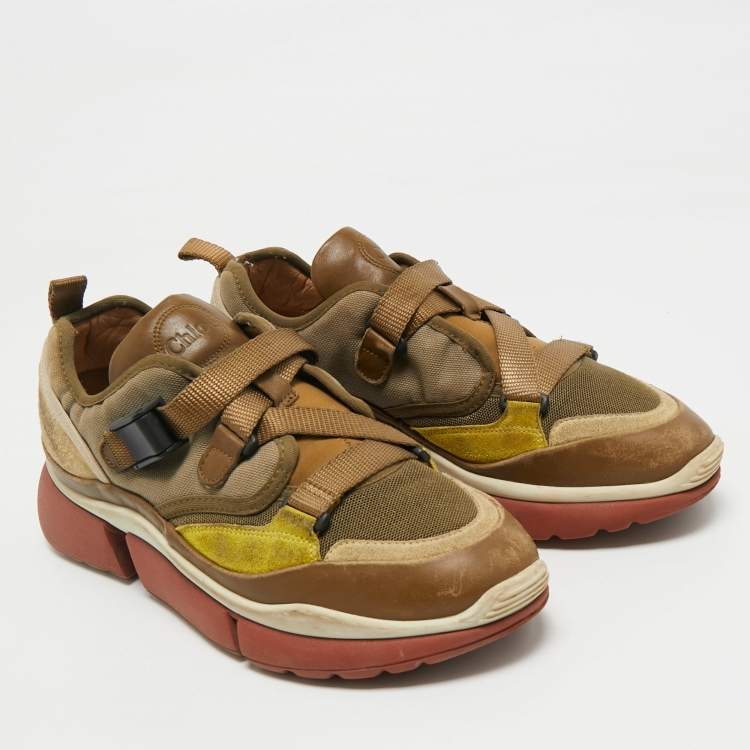 Pre Owned Chloe Tricolor Suede and Mesh Sonnie Sneakers Size 39