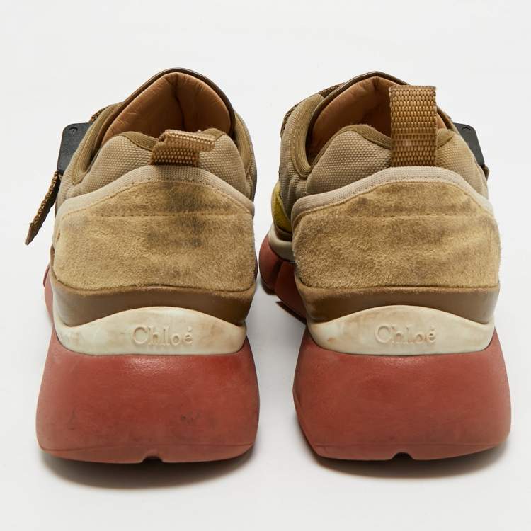 Pre Owned Chloe Tricolor Suede and Mesh Sonnie Sneakers Size 39