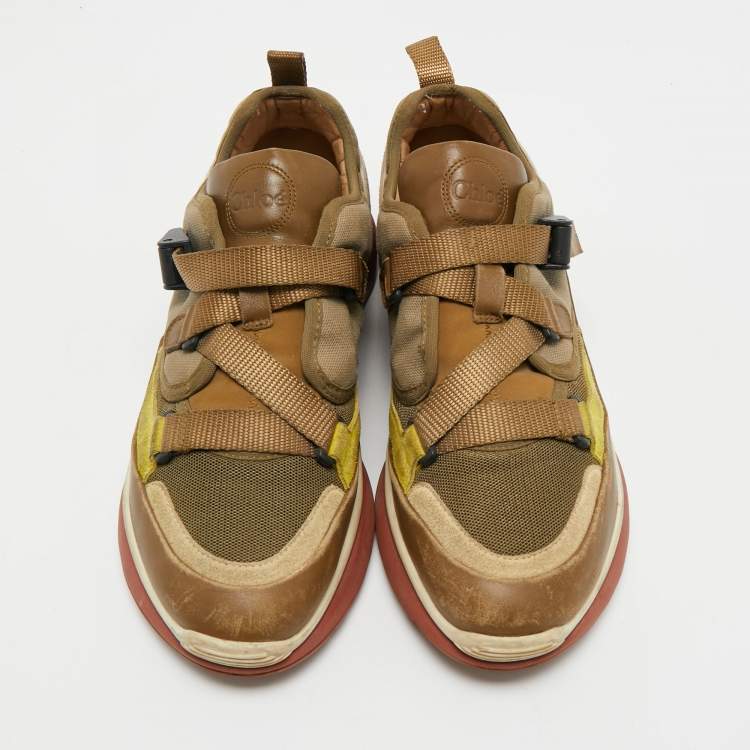 Pre Owned Chloe Tricolor Suede and Mesh Sonnie Sneakers Size 39