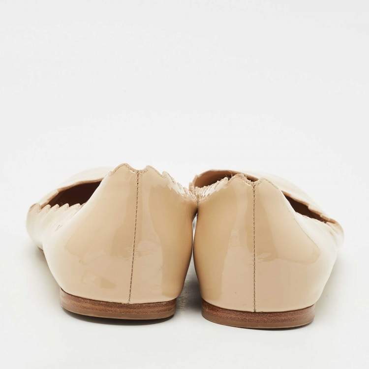 Pre Owned Chloe Beige Patent Leather Lauren Scalloped Ballet Flats Size 39