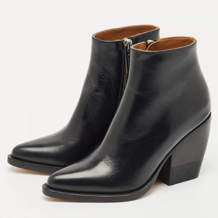 Pre Owned Chloe Black Leather Rylee Ankle Boots Size 34.5