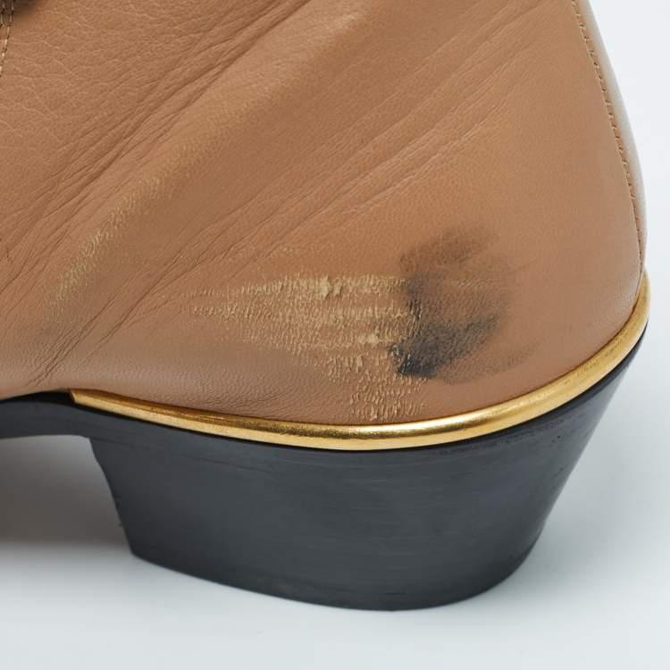 Pre Owned Chloe Tan Leather Studded Suzanna Ankle Boots Size 40