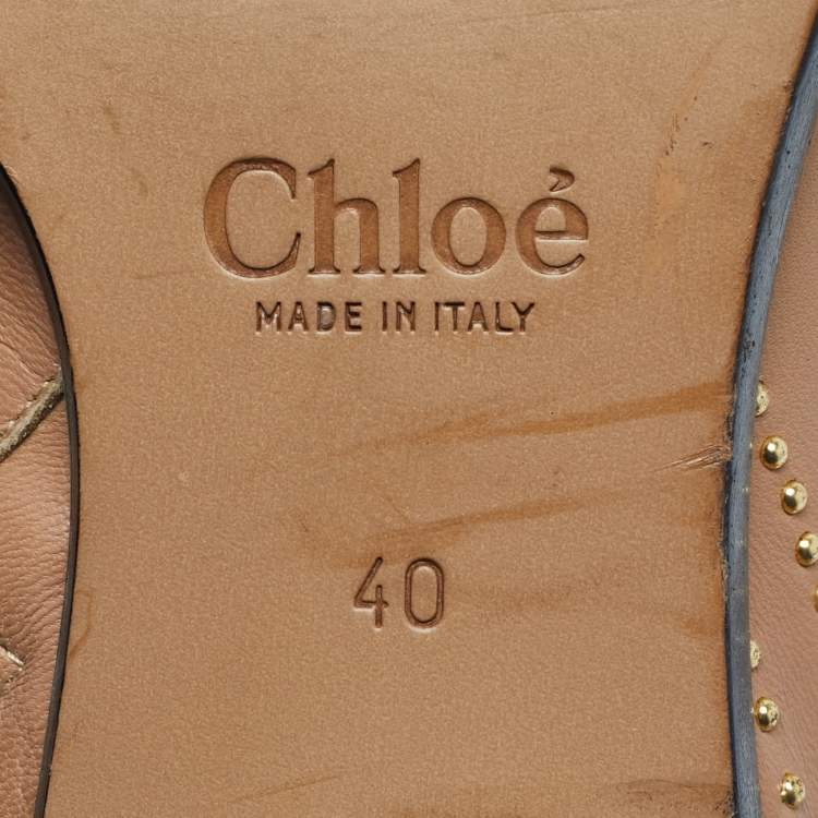 Pre Owned Chloe Tan Leather Studded Suzanna Ankle Boots Size 40