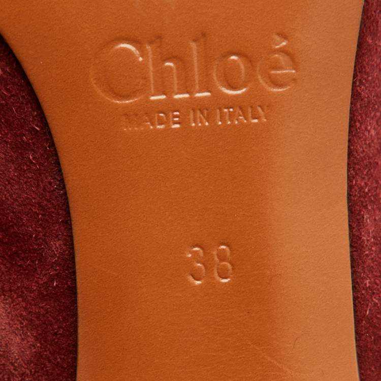Pre Owned Chloe Burgundy Suede and Leather Kole Lace Up Booties Size 38