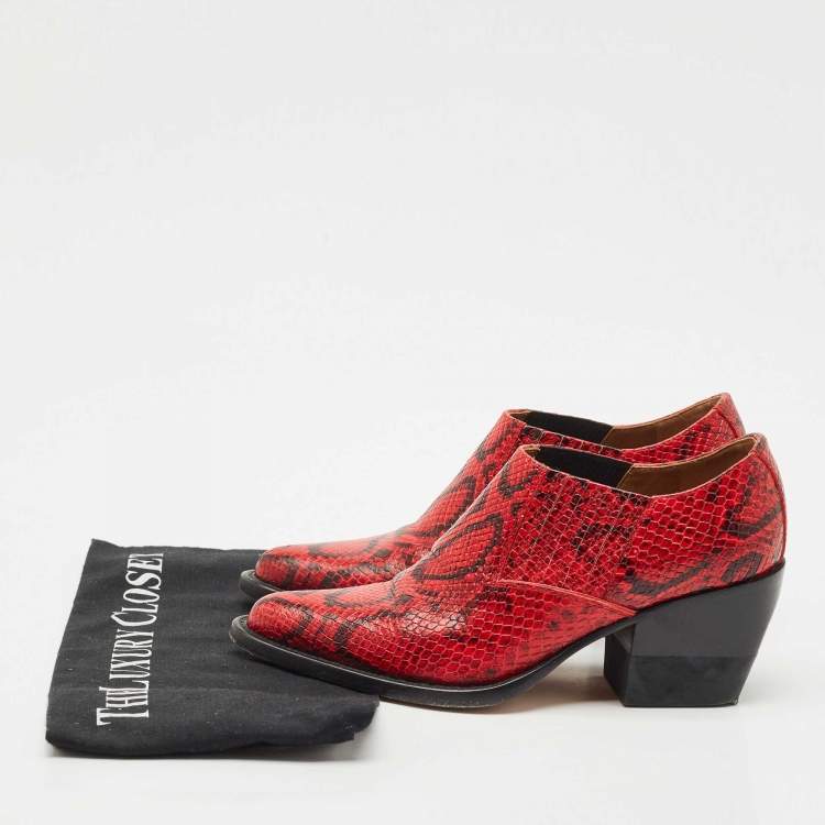 Pre Owned Chloe Red/Black Snakeskin Embossed Leather Rylee Booties Size 36