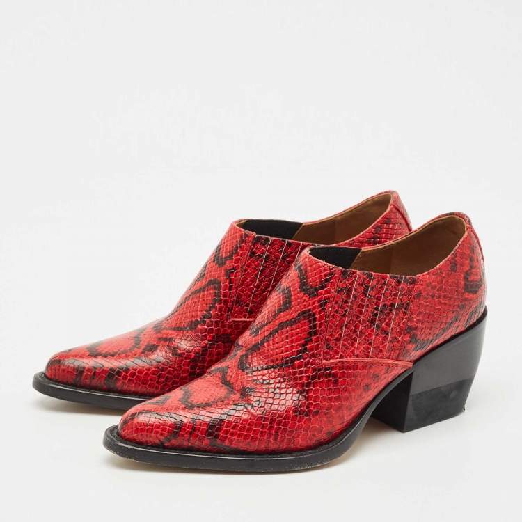 Pre Owned Chloe Red/Black Snakeskin Embossed Leather Rylee Booties Size 36
