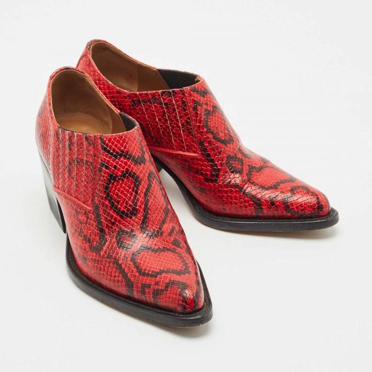 Pre Owned Chloe Red/Black Snakeskin Embossed Leather Rylee Booties Size 36