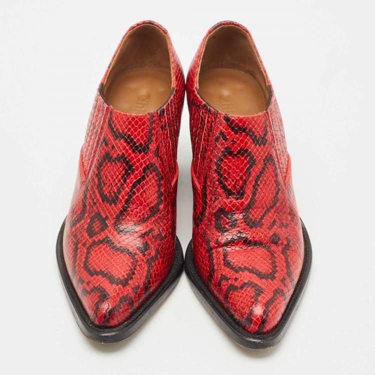 Pre Owned Chloe Red/Black Snakeskin Embossed Leather Rylee Booties Size 36