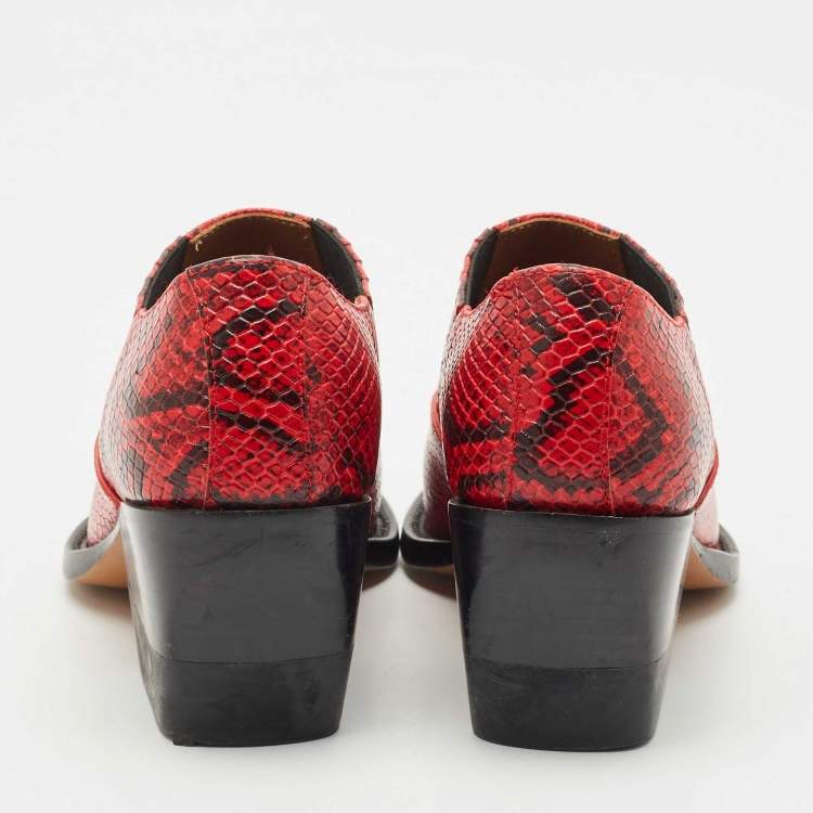 Pre Owned Chloe Red/Black Snakeskin Embossed Leather Rylee Booties Size 36